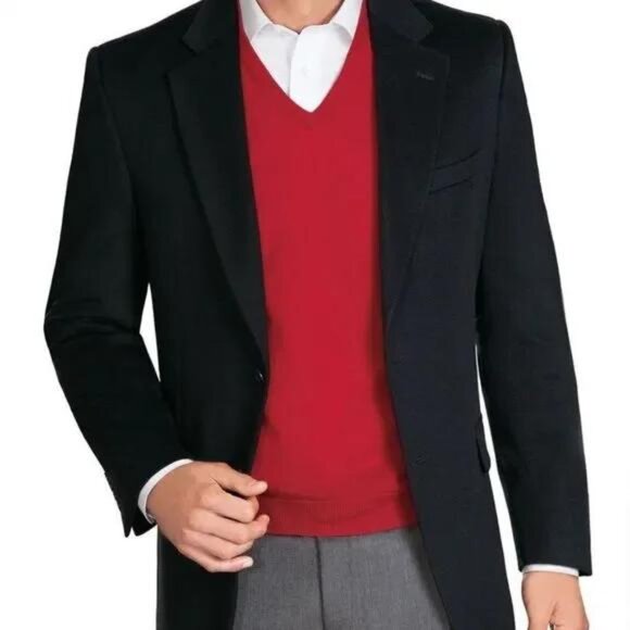 Jos A Bank 100% Cashmere Blazer Sport Coat Men's 52R Black Career Office